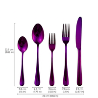 Ensemble d'ustensiles de table en acier inoxydable revêtu violet vif, réutilisables, pour la restauration quotidienne, les fêtes, les cafés et la vente en gros