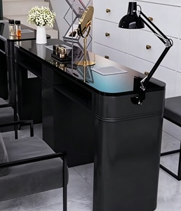 Ensemble de mobilier de salon de manucure en verre trempé avec aspirateur, table de manucure noire simple et luxueuse, fabricant - Product Image 5