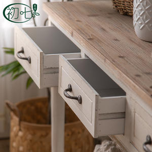 White Vintage <b>Console</b> <b>Table</b> Distressed Antique Style Wood Top <b>Storage</b> Shelf Entryway Desk American Country Decor - Product Image 4