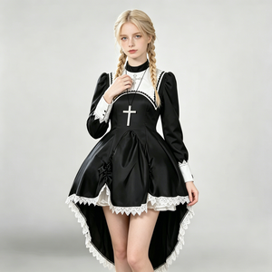 Disfraz de Monja Gótica <span class=keywords><strong>Diablo</strong></span> para Mujer, Vestido con Capucha Bordado con Cruz, Disfraz de Anime para Fiesta Temática Oscura de <span class=keywords><strong>Halloween</strong></span> - Product Image 1