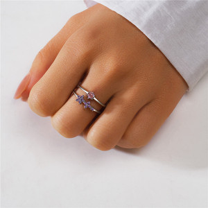 CANNER Bague double couche en argent sterling 925 avec fleurs empilées, zircon rose et fleur violette, ajustable, pour filles, cadeau, bijoux fins - Product Image 5