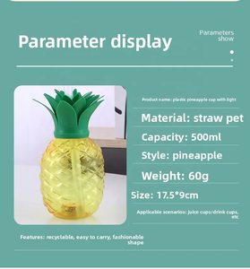 Vaso de Plástico de 500ml para Fiestas, para Jugo, Leche, Té, Transparente, Luminoso, con Diseño de Fresa y Pajita - Product Image 2