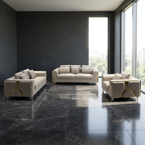 Juego de Sofás Seccionales de Cuero Genuino de Diseño Europeo Moderno con Detalles Metálicos Dorados y Respaldo Acolchado para Sala de Estar - Product Image 6