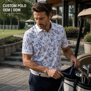 Polo de Golf Azul con Diseño Floral para Hombre, Personalizado, Premium, de Alto Rendimiento, Absorbente de Humedad, Marca Privada, Ropa de Resort, OEM - Product Image 1