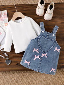 Camicia autunno bambina abito in denim 2 pz vestiti Set 0-3y bambino Gir fiocco da principessa completo completo - Product Image 2