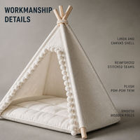 Tente tipi pour animaux de compagnie |   Tente pour chat en lin et toile imprimée avec poteaux en bois |   Tentes pour animaux de compagnie personnalisées OEM ODM