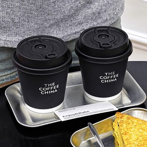 High-grade Double-layer Coffee Paper Cup Tactile Paper Hot Silver Craft Milk Tea Cup Degradable with Lids Packaging for Cafe