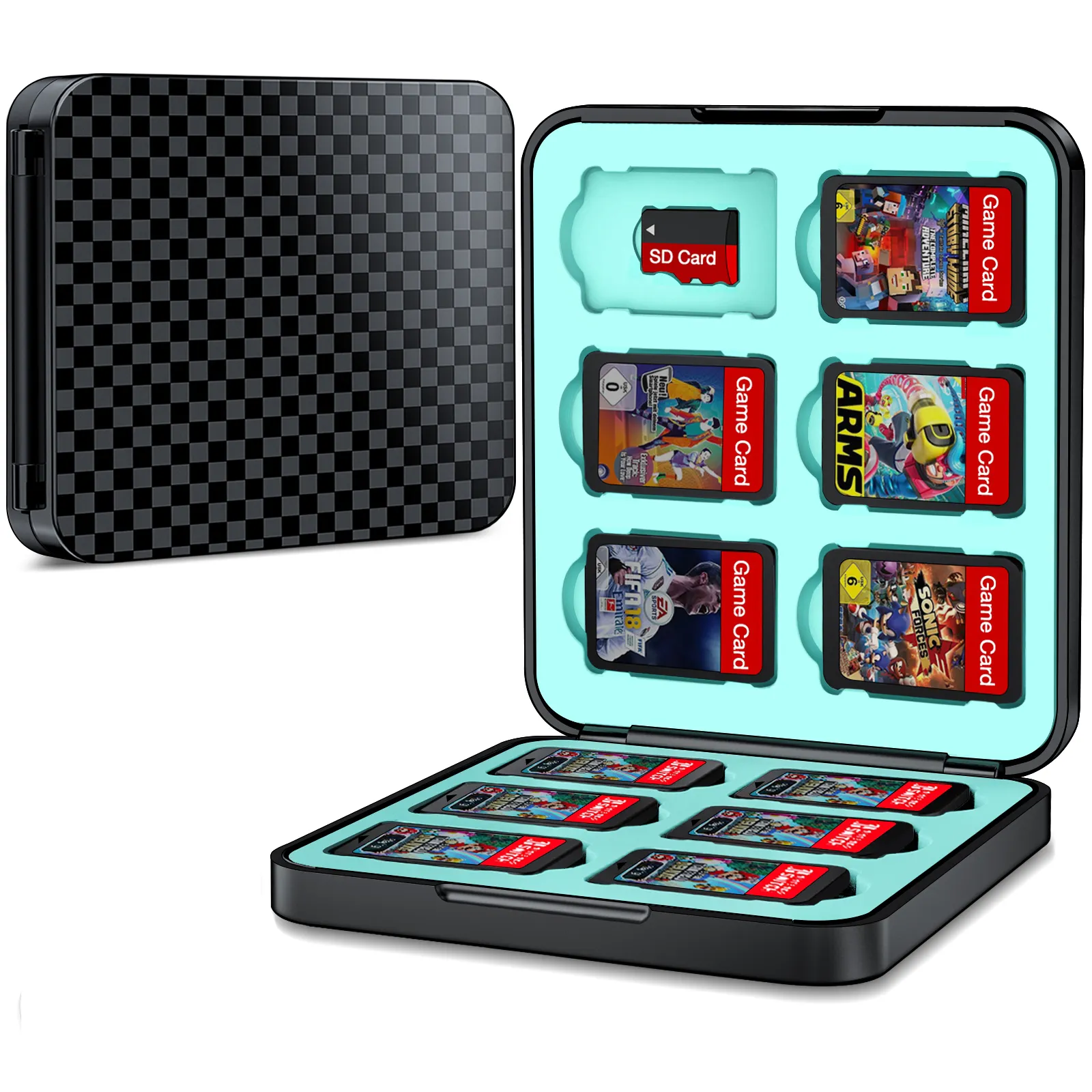 กล่องเก็บของแบบพกพา,กล่องเก็บการ์ดเกม12ใบและอุปกรณ์เสริมสำหรับการ์ด SD 12ใบสำหรับ Nintendo Switch