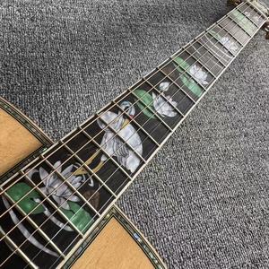 Guitare acoustique 4/4 entièrement solide avec incrustation Lotus, touche Grue Mythique, 20 frettes, sans égaliseur, finition brillante, 6 cordes en acier - Product Image 3