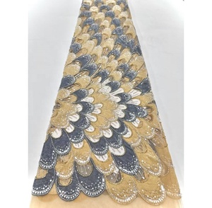 035 2026 Tissu de <span class=keywords><strong>dentelle</strong></span> nigériane française artisanale de haute qualité, <span class=keywords><strong>dentelle</strong></span> à sequins et strass pour femmes, vente en gros - Product Image 1