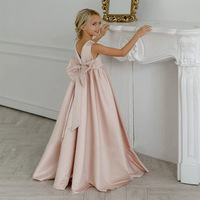 Robe de soirée de luxe pour filles, robe de princesse blanche sans manches avec dos orné de perles et nœud surdimensionné, robe longue élégante pour enfants