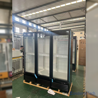 Congélateur vertical à trois portes vitrées, refroidissement par air, éclairage LED, thermostat numérique, 1500L, supermarché