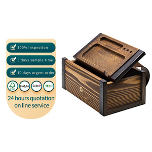 Caja de Almacenamiento de <span class=keywords><strong>Madera</strong></span> de Pino Rústica con Logotipo Personalizado, Tapa con Ranura para Accesorios, Acabado Carbonizado, Organizador de Escritorio, Caja de Regalo de <span class=keywords><strong>Madera</strong></span> - Product Image 1