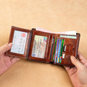 กระเป๋าสตางค์สั้นแบบกัน RFID สำหรับผู้ชาย หนังวัวแท้ขัดเงา กระเป๋าสตางค์บางสำหรับผู้ชาย ใส่บัตร ธุรกิจ แฟชั่น - Product Image 2