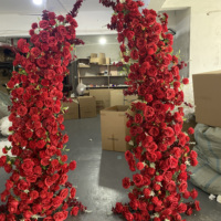A41 Mariage Événement Artificiel Mélange Bourgogne Rouge Blanc Fleur Toile de Fond Rose Florale Soie Rose Fleur Corne Arc pour Décoration de Mariage