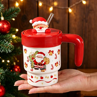 Grande tasse de voyage en céramique avec couvercle et paille, motif de Noël de dessin animé, tasse en céramique Père Noël et rennes, idéale comme souvenir