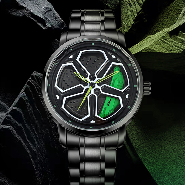 Yazole N943 Car Watches for Men Waterproof Stainless Steel Quartz Wrist Watch Sports Men Watches With Car Wheel Rim Hub Design