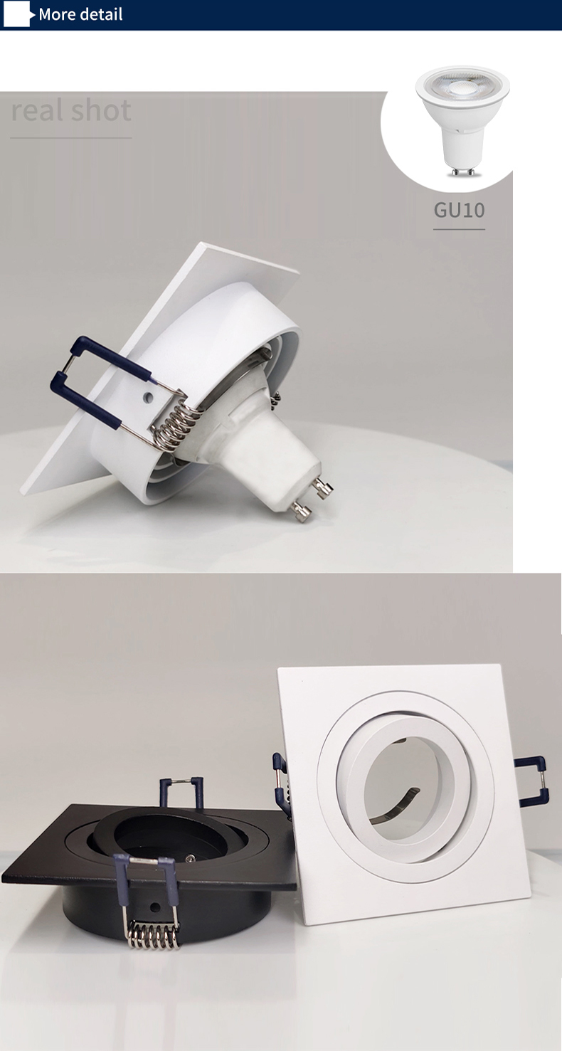 Office Downlight Square Recessed White Die-cast Aluminium Adjustable Gu10