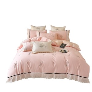 French Princess Style Embroidered <b>Bedding</b> <b>Set</b> Pure Cotton 4-Piece Duvet Cover Sheet <b>Set</b> Solid Color Flowers Breathable Four - Product Image 5