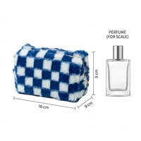Trousse de Maquillage en Peluche à Motif Damier, Grande Capacité, Douce et Moelleuse, Pochette de Voyage Zippée pour Articles de Toilette et Trousse à Crayons pour Femmes