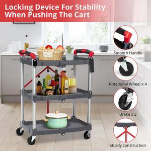 Carrito Rodante de Plástico Resistente de 3 Niveles con Rotación de 360 Grados °   Carrito de Servicio Plegable con Ruedas Giratorias (2 con Frenos) - Product Image 5