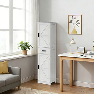 Armoire de rangement haute en bois <span class=keywords><strong>pour</strong></span> salle de bain avec 6 étagères et tiroir, étagères réglables <span class=keywords><strong>pour</strong></span> salon et bureau à domicile - Product Image 3