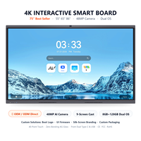 Tableau blanc interactif intelligent 4K pour salle de réunion, 75, 86, 65 pouces, écran plat interactif, 9 écrans, caméra 48MP, 8 Go + 128 Go, double système d'exploitation Android Windows