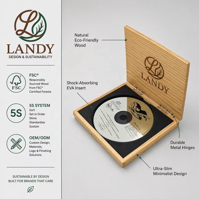 Luxury Artisanal CD Wooden Box High Gloss Finish DVD Disc Storage Case for Wedding Photography Souvenir Branded Case
