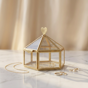 Wholesale Modern Luxury Brass Framed Glass Hexagon <b>Shape</b> Multifunctional Jewelry Storage and Organizer <b>Box</b> for Home Decoration - Product Image 5
