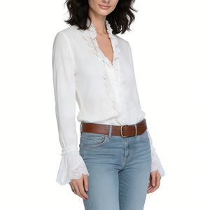 Women's Floral Print Tie Front Blouse - V-Neck Sleeve Peplum <b>Top</b> Shirt Fashion - Product Image 6