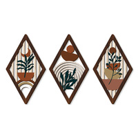 Décoration murale en bois style pastoral campagnard Art Déco, motif floral ajouré bohème en forme de losange