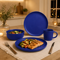 Service de vaisselle en porcelaine premium bleu marine mat minimaliste, 16 pièces pour quatre personnes, compatible lave-vaisselle, usage domestique