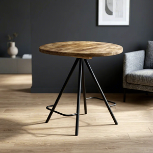 Table de bar moderne en fer et bois, plateau rond en bois massif, base trépied en métal noir, hauteur de comptoir, table de bistrot pour la maison et les restaurants - Product Image 2