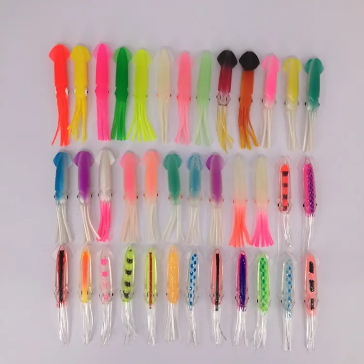 In stock 6-30cm Soft Squid Silicone Bait Jig Lure Skirts Rubber Saltwater Big Game Fishing Lure