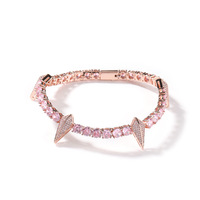 Bracelet à pointes en or rose et CZ rose, bijoux de mode scintillants pour femmes, cadeau de fête, chaîne en cristal glacé, accessoire de luxe