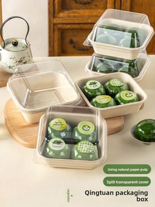 Caja de embalaje cuadrada de pulpa, paquete de <span class=keywords><strong>4</strong></span>, con soporte para papel de aluminio, adhesivo para sello de sabor, para pasteles, almuerzos, regalos, tapa transparente, grabado en relieve - Product Image 1