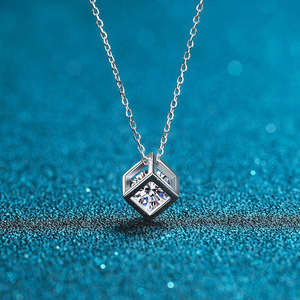 1 Carat <b>Moissanite</b> Rubik's Cube <b>Necklace</b> 925 Sterling Silver Niche Design High Fashion Cute Girlfriend Souvenir Birthday Gift - Product Image 4