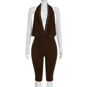 Viviblook J26JP015 Mono de una pieza para mujer, nuevo, casual, sexy, con remaches, halter, sin espalda, corto, elegante - Product Image 5