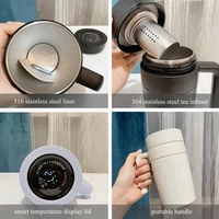 Mug isotherme sous vide 480 ml avec affichage de la température, poignée et infuseur à thé, personnalisable avec logo, idéal pour cadeaux promotionnels - Édition 2026