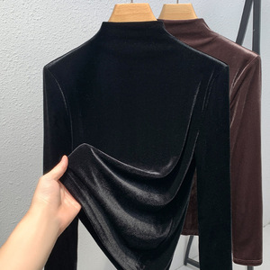 Maglietta da <span class=keywords><strong>donna</strong></span> slim fit <span class=keywords><strong>in</strong></span> <span class=keywords><strong>velluto</strong></span> a maniche lunghe, tinta unita, calda, da indossare sotto, nuova collezione 2026 - Product Image 4