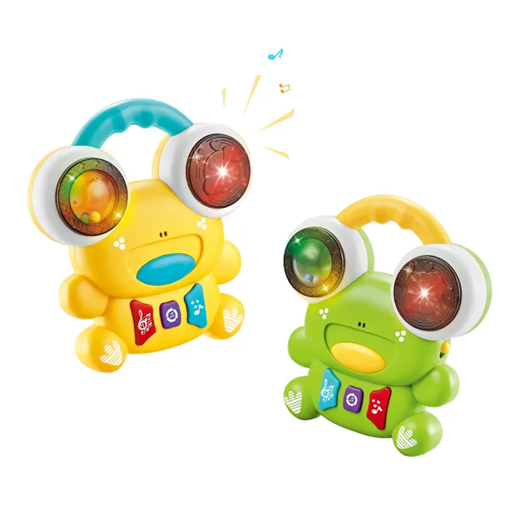 Newest Design Cartoon Animal Frog Educational Musical Instrument Baby Toys Drum instrumentos musicales With Light And Sound