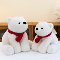 Vente en gros d'animaux en peluche mignons en coton PP, ours polaire blanc en peluche avec écharpe