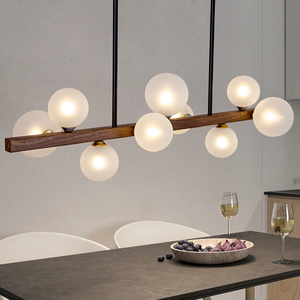 Suspension réglable en <span class=keywords><strong>bois</strong></span> de noyer noir 40W à 3 lumières en verre et métal pour salle à manger, îlot de cuisine, café, décoration intérieure - Product Image 3