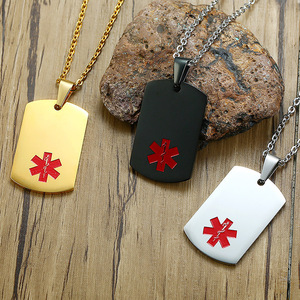 Gravé <span class=keywords><strong>Rouge</strong></span> Logo Médical Pendentif Collier Or Acier Inoxydable Diabète <span class=keywords><strong>Alerte</strong></span> ID Charme Chaîne Collier Bijoux - Product Image 3