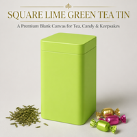 Boîte en fer blanc carrée vert citron avec couvercle télescopique, doublure intérieure dorée, haute, pour thé et bonbons, personnalisable, vierge, vente en gros