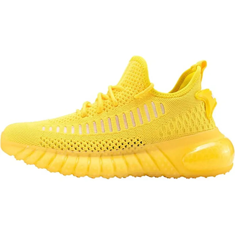 Factory Wholesale Custom Logo Yellow Knitting Breathable Sports Sneakers Men Running Shoes
