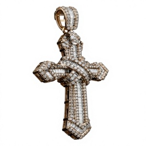 Pendentif Croix Moissanite Iced Out avec Tailles Baguette et Rondes en Argent Sterling Plaqué Or Style Hip Hop - Product Image 3