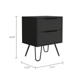 Nightstand With Hairpin Legs Two <b>Drawers</b> Black <b>Storage</b> Cabinet <b>For</b> Bedroom - Product Image 4