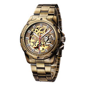 Reloj de Pulsera para Hombre, Automático, Mecánico, Resistente al Agua, de Lujo, de Acero Inoxidable, Vintage, Bronce, Esqueleto, con Puntero - Product Image 1