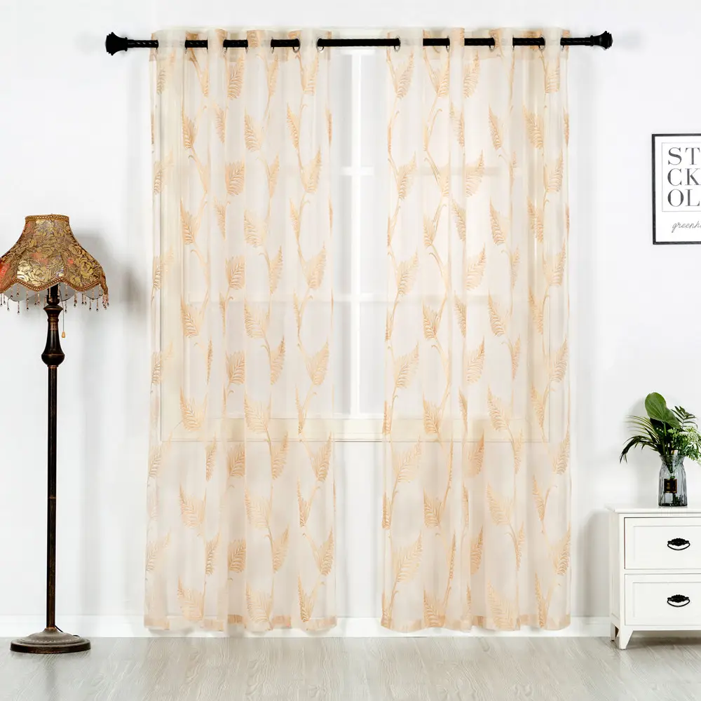 2019 100% polyester luxury Lace embroidered sheer curtain For Living Room